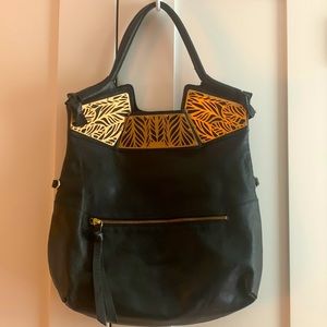 Foley & Corinna Metal Accent Black Leather Handle Bag